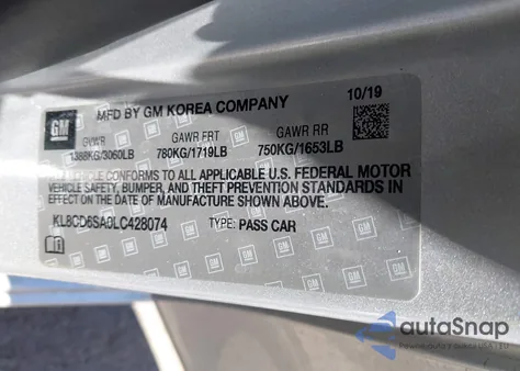 2020 Chevrolet Spark Fwd 1Lt Automatic from USA, damaged, VIN KL8CD6SA0LC428074